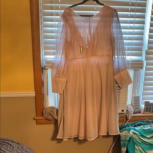 Elegant Sheer Sleeve Dress in Soft Pink